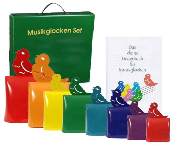 Musikglockensatz bunt im Koffer