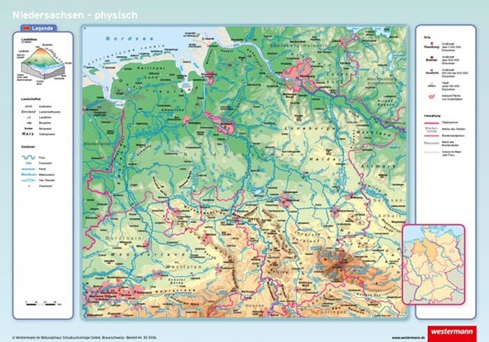 Niedersachsen, physisch/politisch Niedersachsen, physisch/politisch