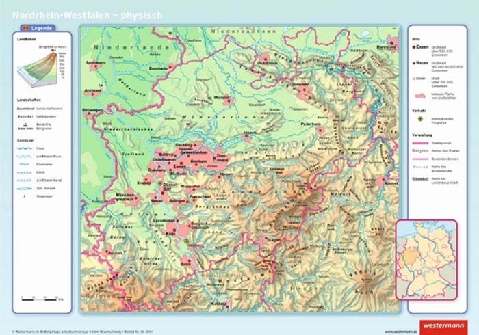 Nordrhein-Westfalen, physisch/politisch Nordrhein-Westfalen, physisch/politisch