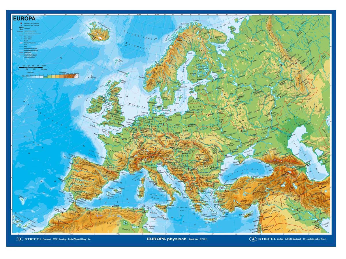 Europa physisch EasyClip-Stoffkarte Europa physisch EasyClip-Stoffkarte