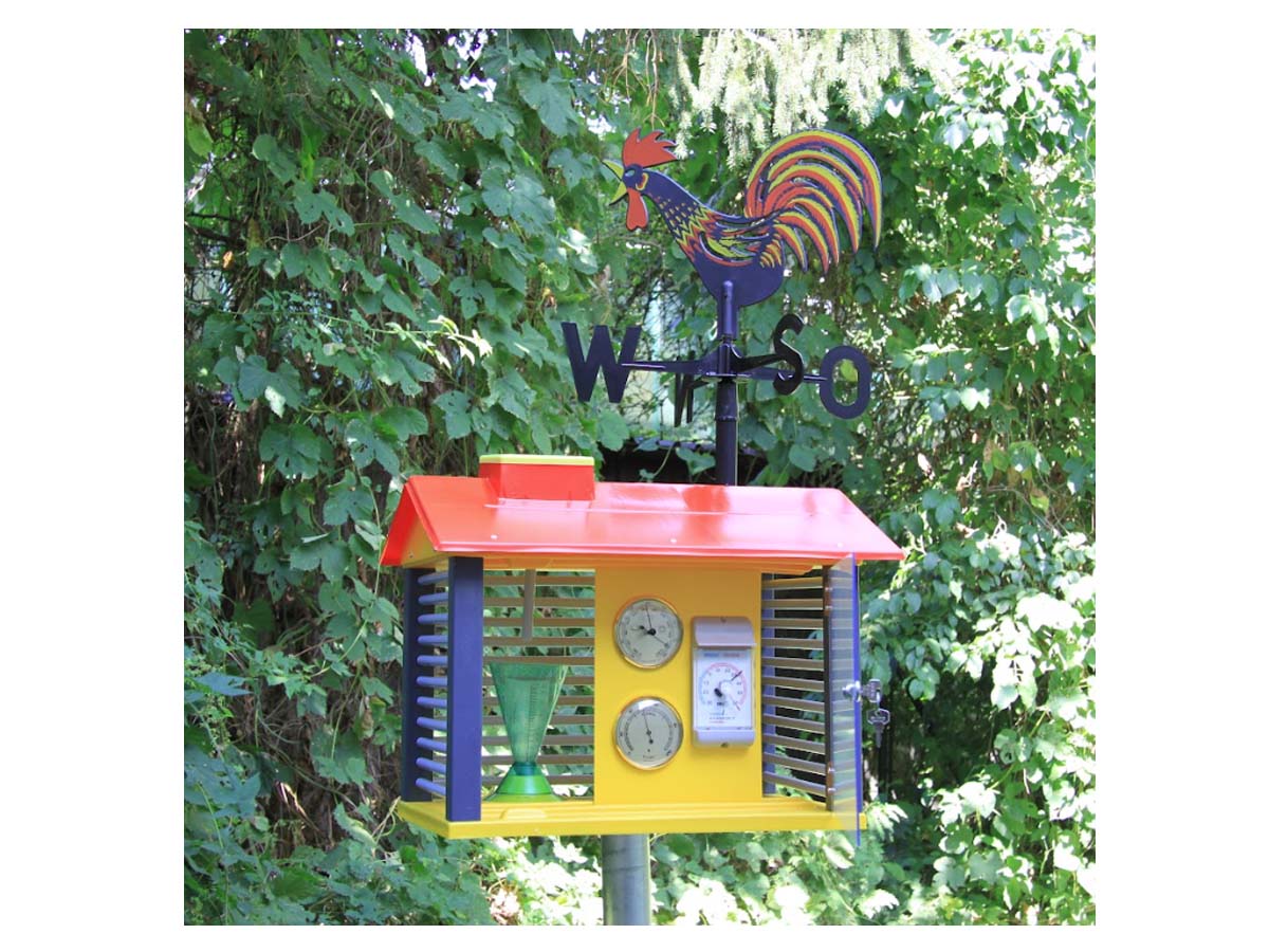 Wetterwarte mit Instrumenten und Hahn Wetterwarte mit Instrumenten und Hahn